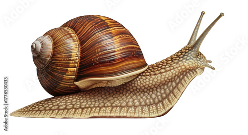 Detailed macro shot of garden snail crawling slowly outdoors natural habitat macro photography illustration