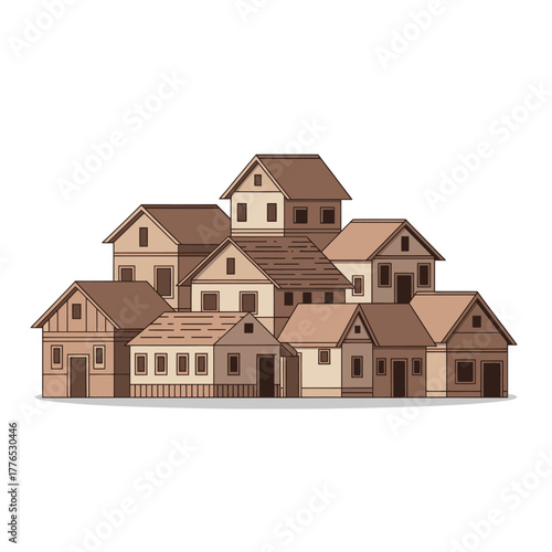 Traditional Clustered Village Houses Illustration