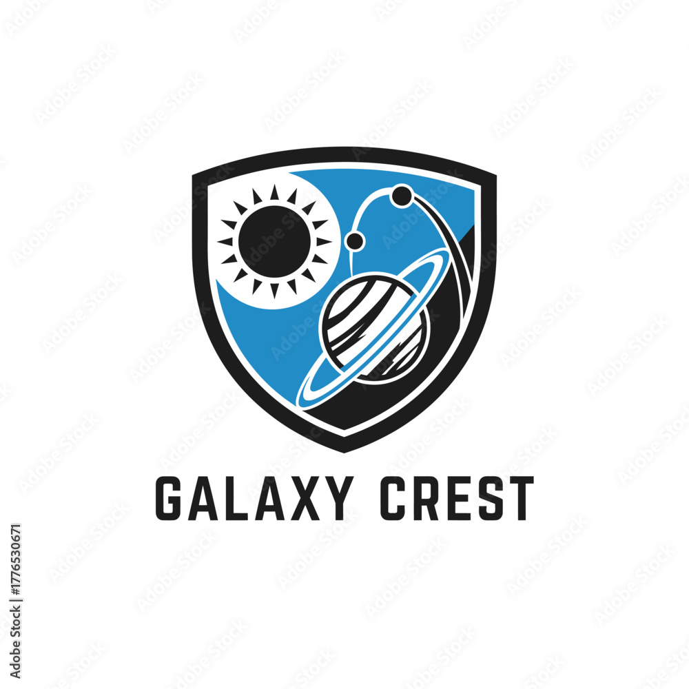Obraz premium Galaxy Crest Sun Planet Shield Vector Logo