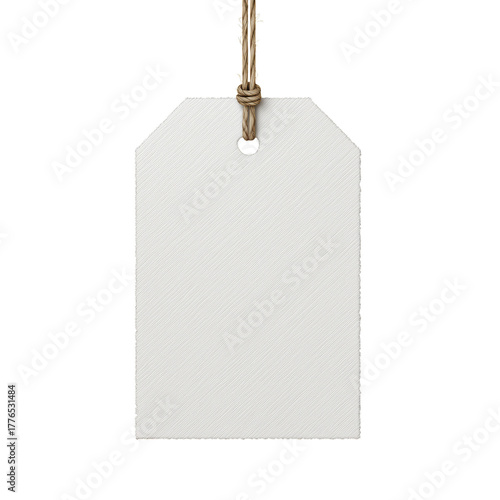 Blank Tag Hanging on a String With a Simple Design Against a Plain Background
