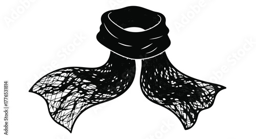 Stylish black scarf with intricate textured ends, a simple yet elegant accessory