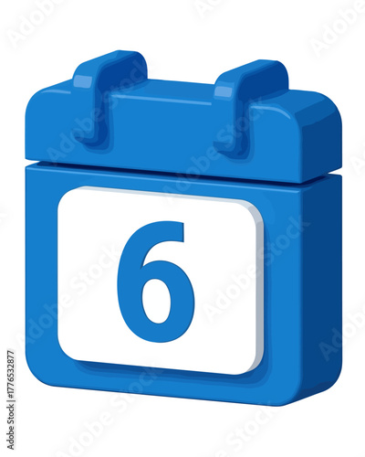 Vibrant 3D Calendar Icon Sixth Day, Blue Date Reminder, Schedule, Appointment
