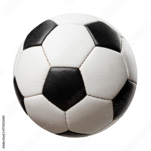 Classic Black and White Soccer Ball Resting on a Flat Surface in Bright Light