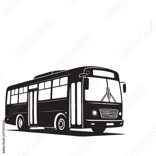 Black and white bus isolated on white background, a classic mode of public transportation for city travel and commuting