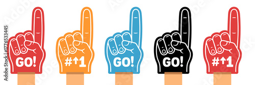 Colorful Foam Fingers for Sports Fans Cheering for Their Team with Enthusiasm and Excitement in an Arena or Stadium