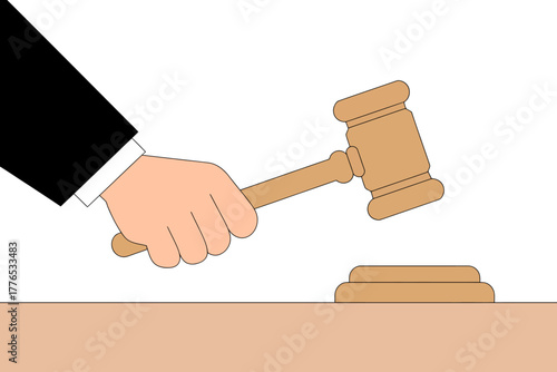 Justice and Law Representation Depicting Gavel and Hand Holding Gavel for Judgement and Legal Decisions Symbolizing Authority