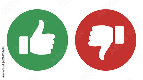 Green Thumbs Up and Red Thumbs Down Icons Representing Positive and Negative Feedback Isolated on White Background