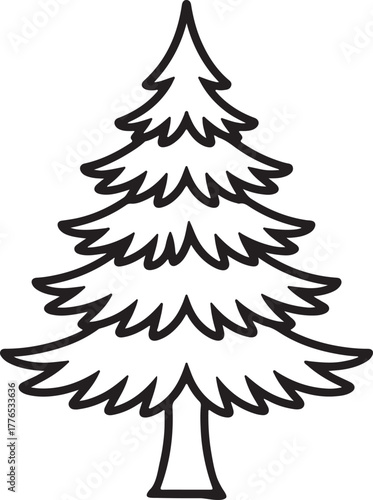Cedar Tree line art, coloring book page line art drawing, vector and illustration