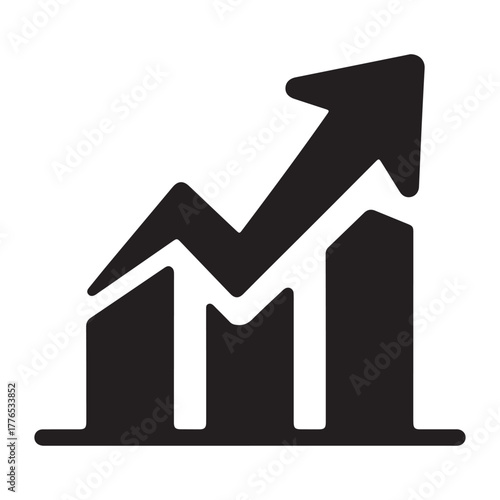 Black graph icon showing upward trend isolated on white background, representing growth and positive financial performance