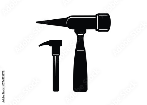 Silhouette of otoscope and reflex hammer, clean professional medical tool vector