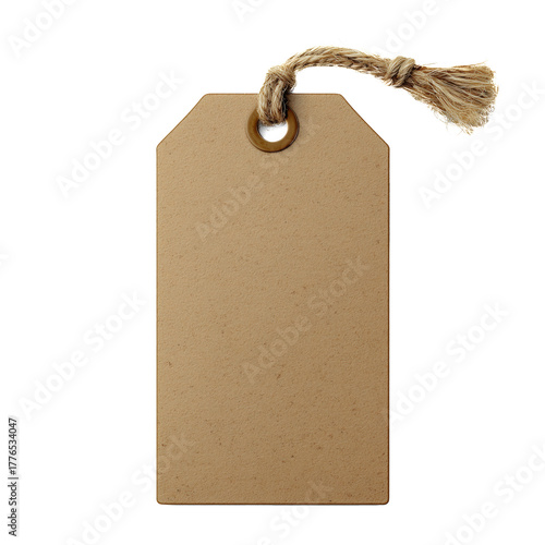 Blank Brown Gift Tag Hanging From String With a Clean Surface for Writing Mes...