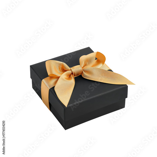 Elegant Black Gift Box With Gold Ribbon Ready for Celebration or Special Occa...