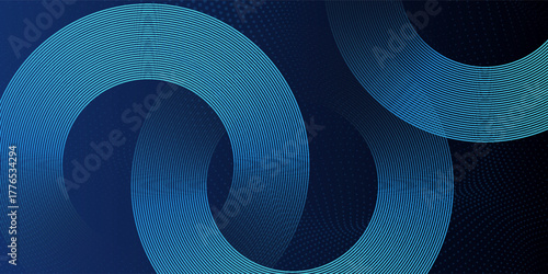 Abstract dark blue gradient background with glowing skin blue geometric circle lines design background vector illustration.