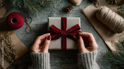 young woman holding christmas gift