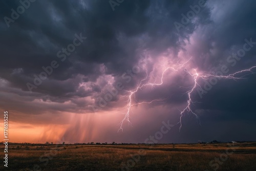 Wallpaper Mural Dramatic Storm Clouds and Lightning Over a Rural Landscape. Torontodigital.ca