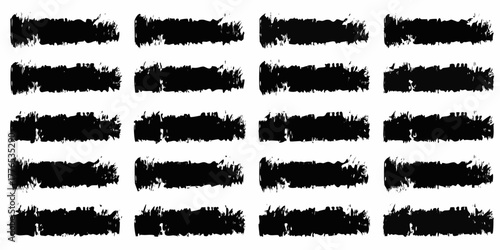 Collection of rough black brush stroke rectangles on a white background