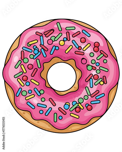 Delicious Pink Frosted Donut with Colorful Sprinkles Illustration