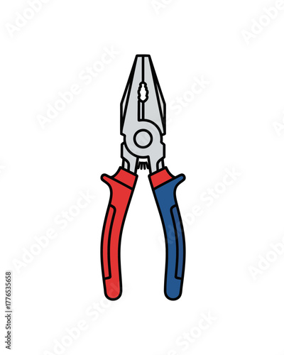 Illustration of a pair of pliers with red and blue handles, a versatile tool for gripping, bending, and cutting