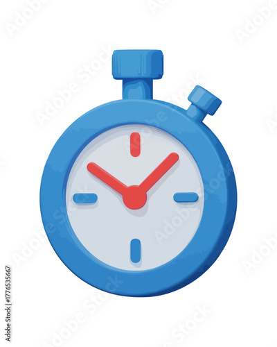 Vibrant 3D blue stopwatch icon for illustrating time management, speed, deadlines, and performance tracking in digital designs and applications