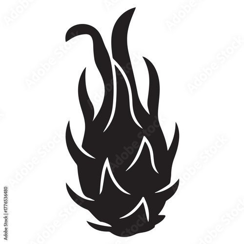 Silhouette of a dragon fruit, symbolizing exotic fruit and tropical flavors, isolated on white background