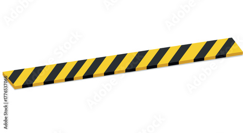 Isometric hazard stripe barrier in black and yellow for industrial safety design