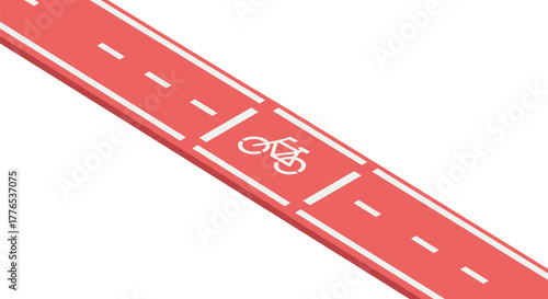 Red bike lane pathway in isometric urban design
