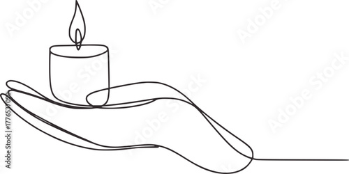 Hand holding lit candle flame light