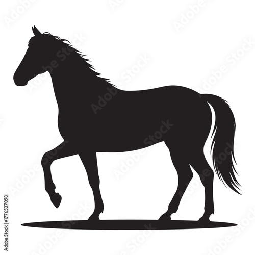 Silhouette of a horse isolated on white background, a majestic animal known for its strength, speed, and beauty
