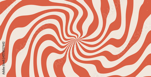 Groovy crazy liquid red starburst background. Retro hypnosis spiral with sun rays fluid illustration. Vector wavy decoration. Radial stripes vintage backdrop 70s pop art design.