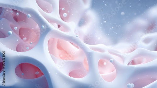 Abstract Organic Network with Floating Spheres in Soft Pastel Tones