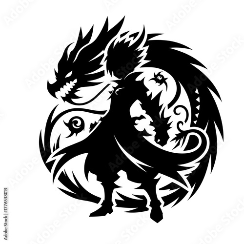 Dragon Human Silhouette, Chinese Anime Illustration Mythical