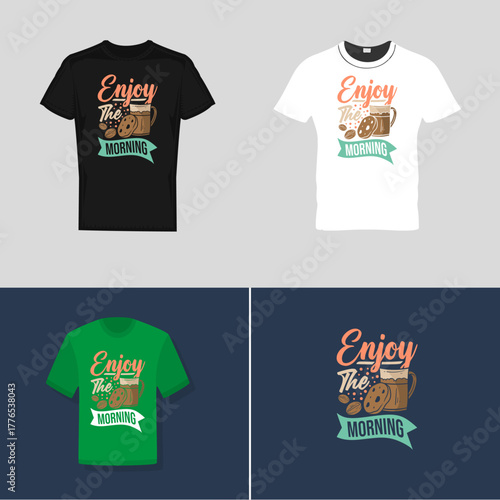 Club t-shirt design featuring coffee cup, moon illustration, coffee store, shop, fresh mind, and strong. T-shirt mockup, print-ready file.