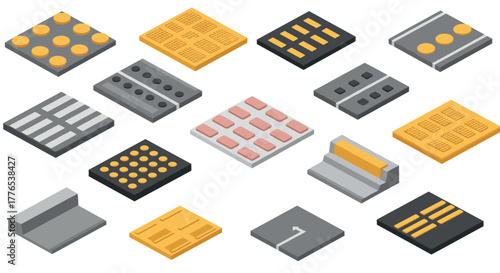 Isometric tactile paving tiles illustration for urban accessibility design