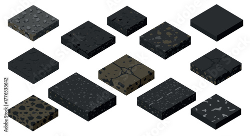 Isometric black stone tile texture collection for modern interior and exterior design