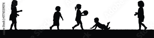 Children silhouette, outdoor play, teamwork, childhood fun, grassy field, kids interaction, summer activity, playful moment, youth bonding, happy childhood scene