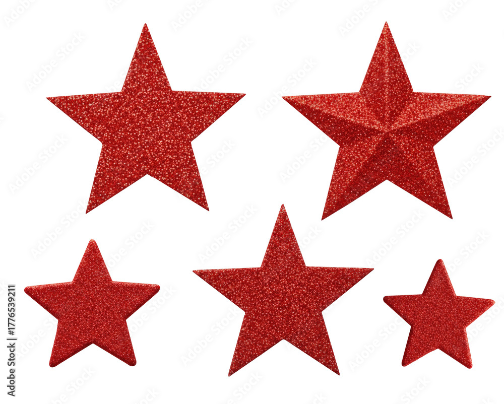 Fototapeta premium Red glitter stars set isolated on white background 