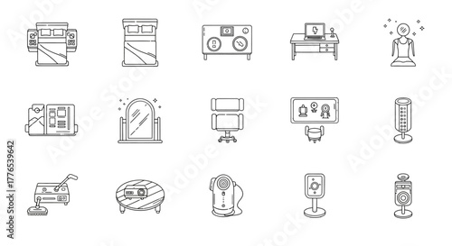 Home appliances linear icons set comfortable furniture smart home gadgets offering convenience design for online store decor modern lifestyle