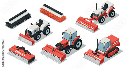 Isometric agricultural equipment with various attachments for efficient farming