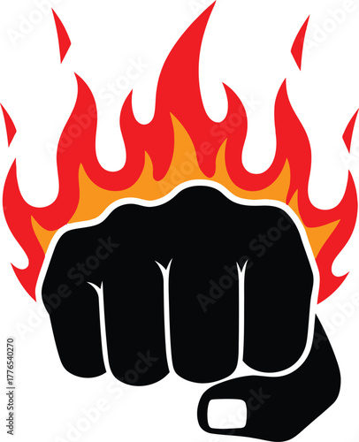 Fist with flames vector illustration, powerful protest symbol of strength and determination