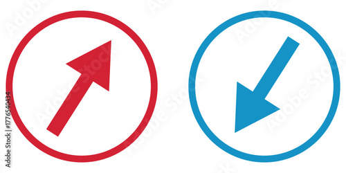 Two circular arrows pointing up in different colors blue red.