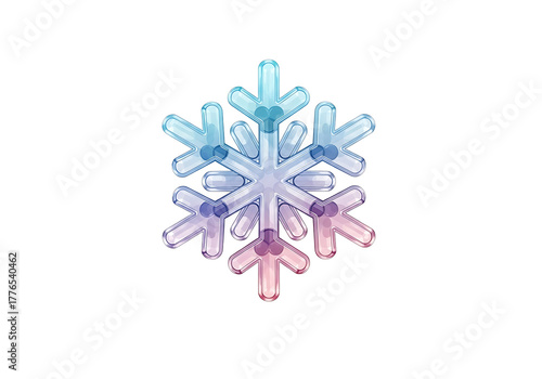 美しい雪の結晶、冬のイメージ。青と紫のグラデーションが綺麗。背景は黒でシンプル。