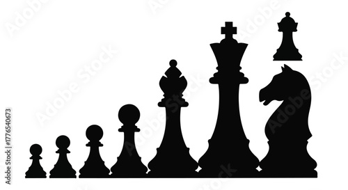 Chess pieces silhouette arranged in ascending order suggesting growth and strategy