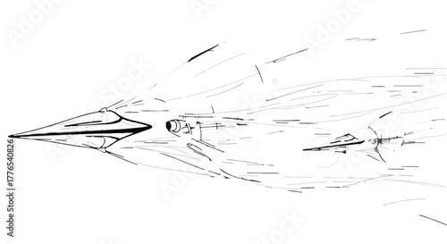 Futuristic spacecraft in dynamic flight through abstract space