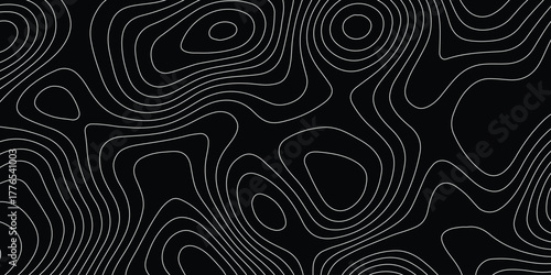 The black on white contours topography stylized relief diagram line wave carve pattern background.	
