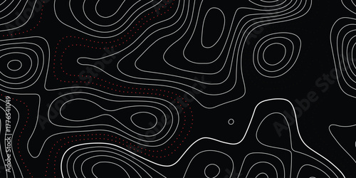 The black on white contours topography stylized relief diagram line wave carve pattern background.	
