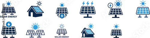 Solar Energy Panel Icon Set House