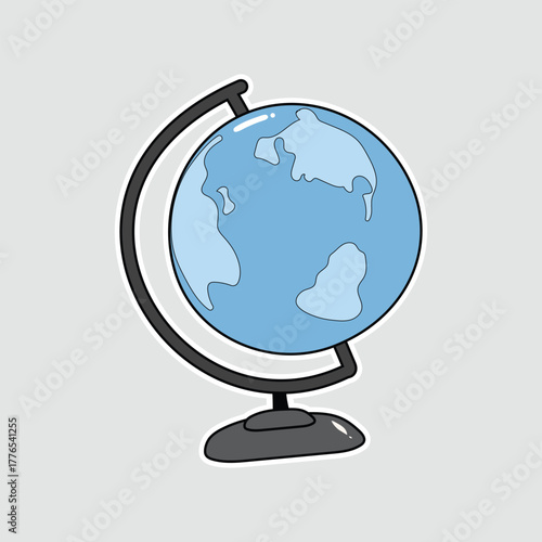 Globe - World Map or Geography Icon. A clear sticker of a globe on a stand, perfect for representing world travel, geography, education, or global themes