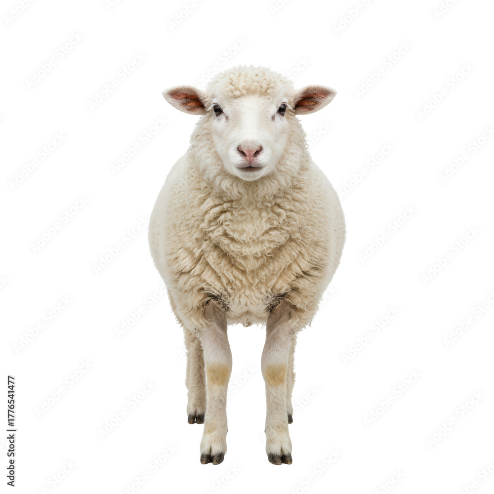 Fototapeta premium Isolated pristine sheep standing gracefully against a simulated void background for creative