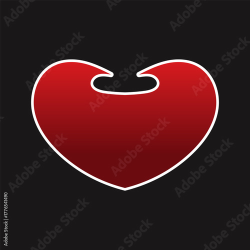 Red modern heart with white outline on dark background, clean and bold romantic symbol for love themes, celebration graphics, and stylish creative designs. Perfect for Valentine projects. Vector file.
