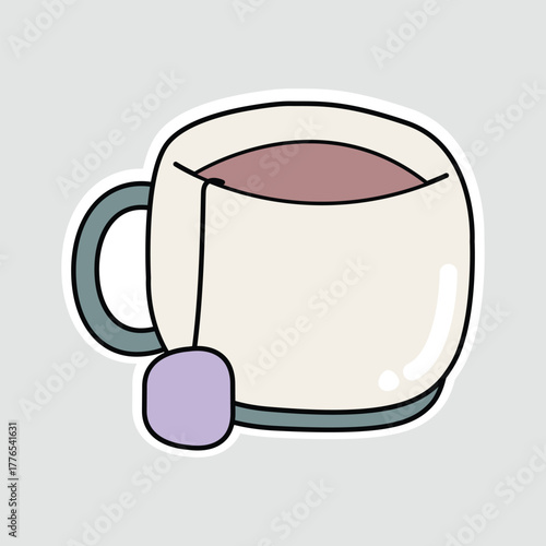Tea Cup - Warm Beverage Icon. A cozy sticker of a tea cup with a teabag, perfect for illustrating relaxation, hot drinks, or a comforting moment